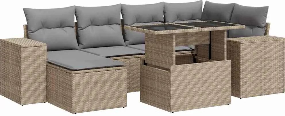 vidaXL Set canapele de grădină, 7 piese, cu perne, bej, poliratan