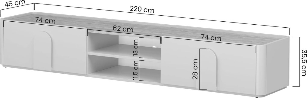Comodă TV Amilio 220 cm cu sertar - cașmir / stejar uleiat / mânere stejar deschis