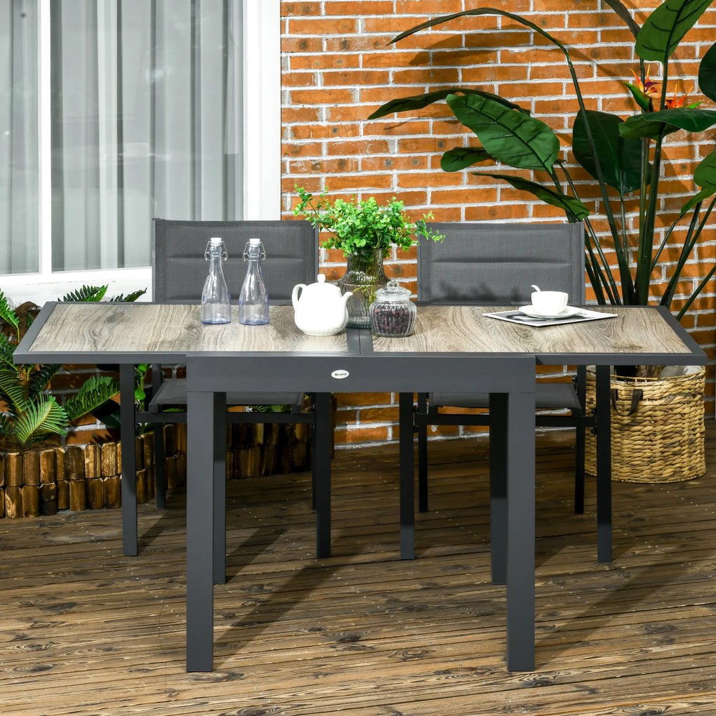 Outsunny Masa de Grădină, extensibilă, ușor de întreținut, cadru de aluminiu, aspect de lemn, 160 x 80 x 75 cm | Aosom Romania
