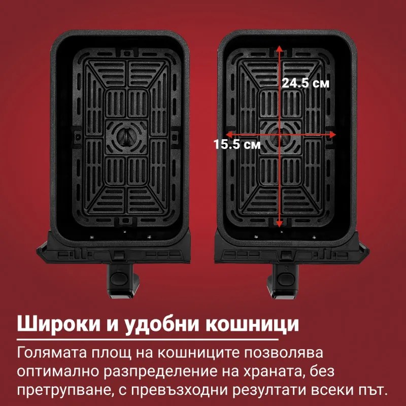 Friteuza dubla cu aer cald 8in1 Instant Pot Vortex DUAL INAFB91-BK, 1850 W, 8 l, 205°C, EvenCrisp, Gatit sincronizat, Control tactil, Negru/Otel inoxidabil