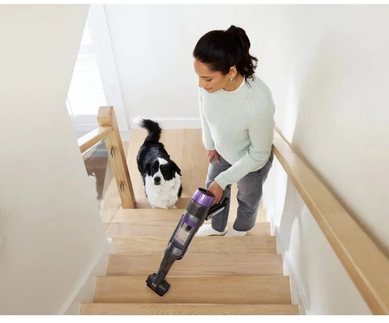 Aspirator vertical Shark IP3251EUT, 380W, 0.7 L, PowerDetect, Brat rabatabil, Autonomie 70 min, Gri/Violet