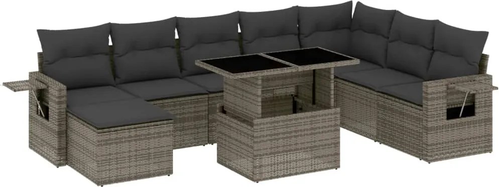 vidaXL Set canapele de grădină, 9 piese, cu perne, gri, poliratan