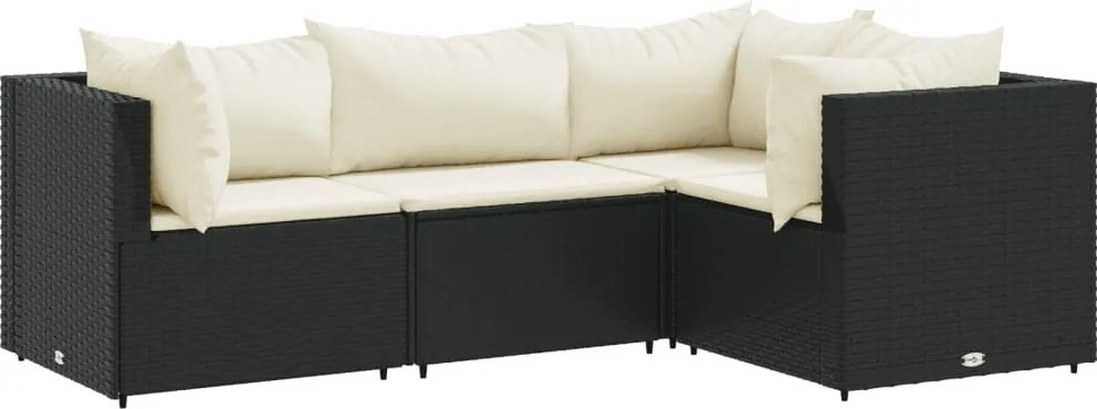 vidaXL Set mobilier relaxare grădină 4 piese cu perne poliratan negru