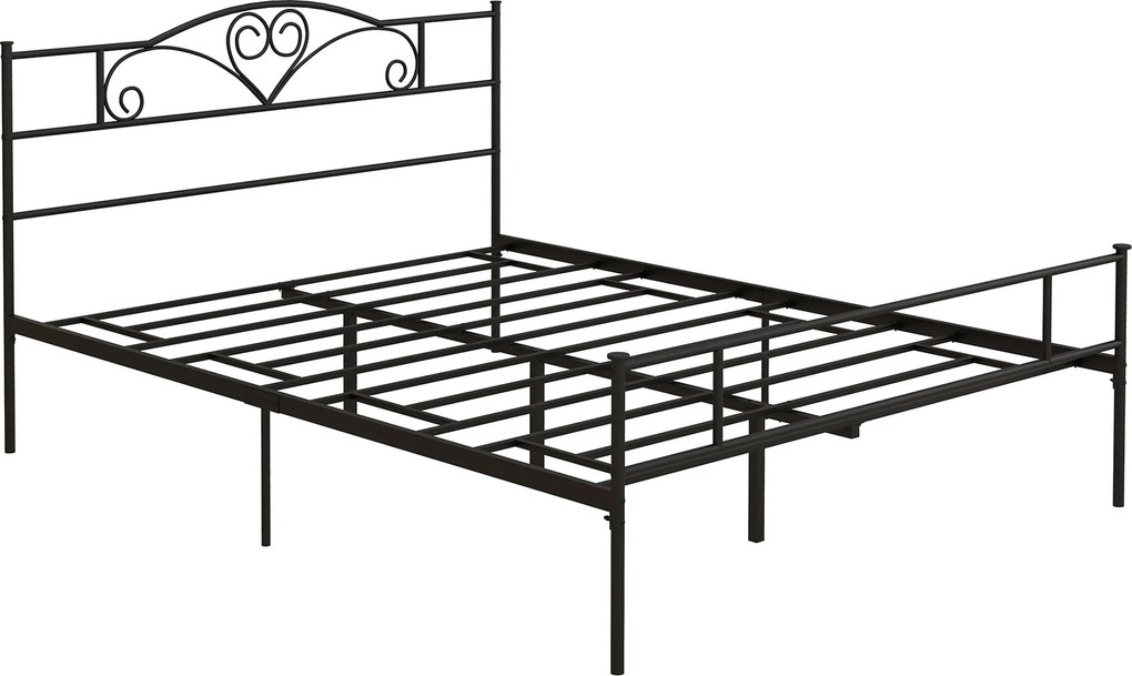 HOMCOM Cadru de pat dublu din metal pentru saltea 150x200 cm cu tăblie și picioare de 31 cm Cadru pat matrimonial cu spațiu de depozitare dedesubt 158x211x106 cm Negru | Aosom Romania