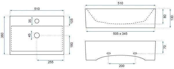 REA-U8701 - Lavoar pentru blat BONITA 36x51 cm, ceramică, alb lucios