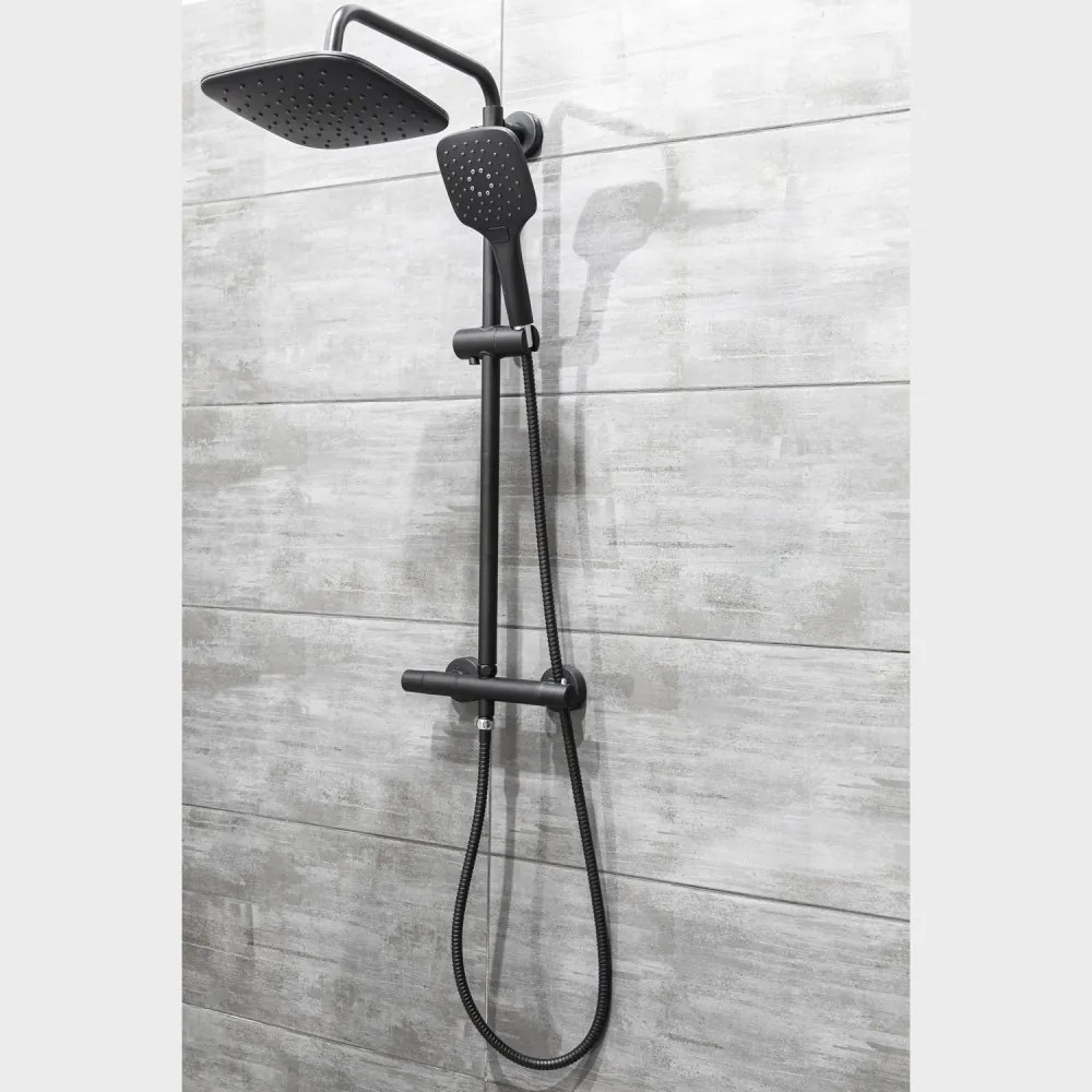 Set de duș Vesuvio BL negru cu baterie termostatică