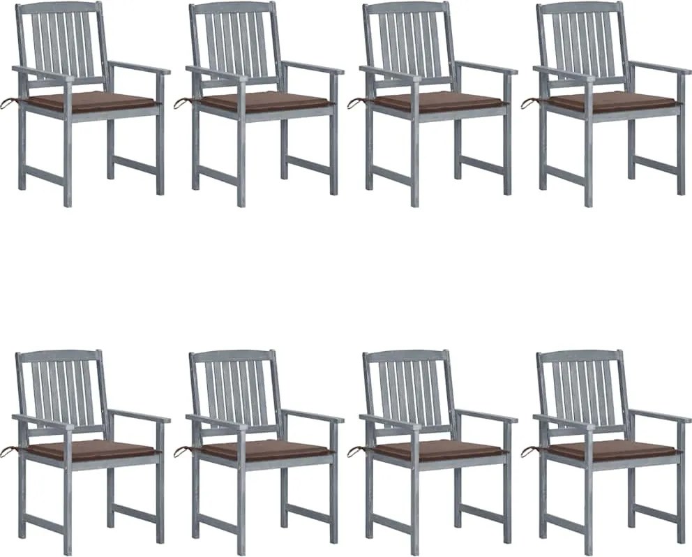 vidaXL Scaune grădină cu perne, 8 buc., gri, lemn masiv de acacia