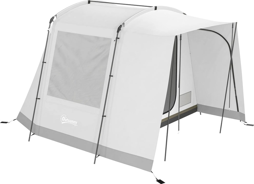 Outsunny Cort hayon pentru 2-4 persoane, 320 x 280 x 205 cm, cort auto 2 în 1 impermeabil, cort tip tunel cu 4 uși, fereastră, prelată pentru podea | Aosom Romania