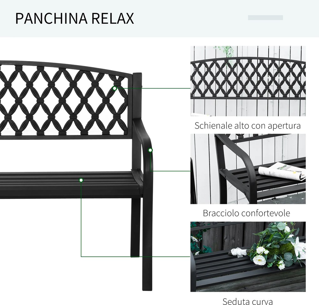 Outsunny Băncuță de Grădină pentru 2 Persoane, din Oțel și Fontă, Design Elegant, Rezistentă, Negru | Aosom Romania