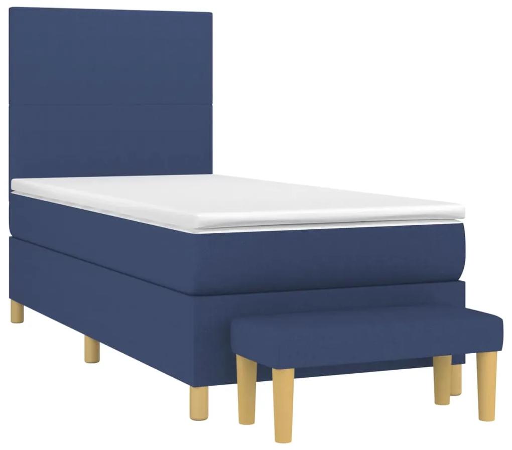 Pat box spring cu saltea, albastru, 90x190 cm, textil Albastru, 90 x 190 cm, Design simplu