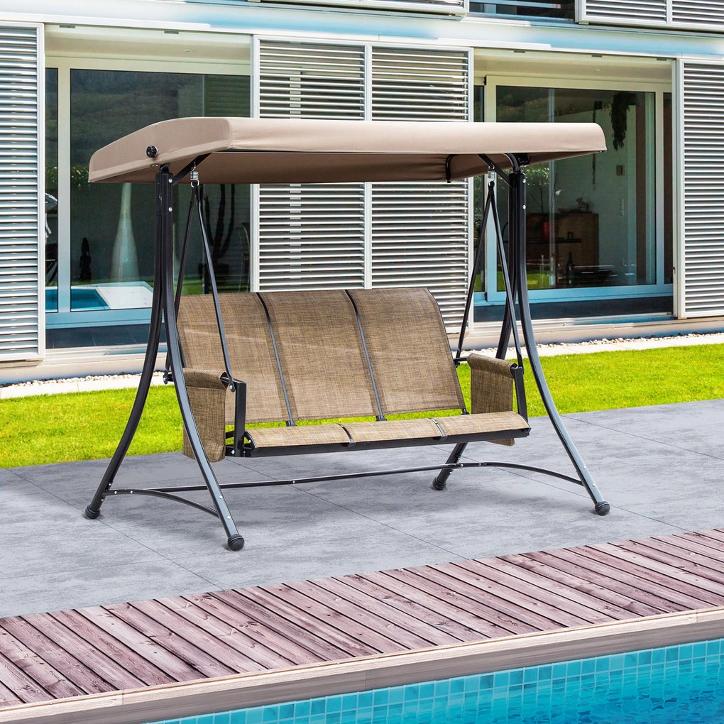Balansoar de Gradina Outsunny cu 3 scaune Acoperis, Buzunare de depozitare | Aosom Romania