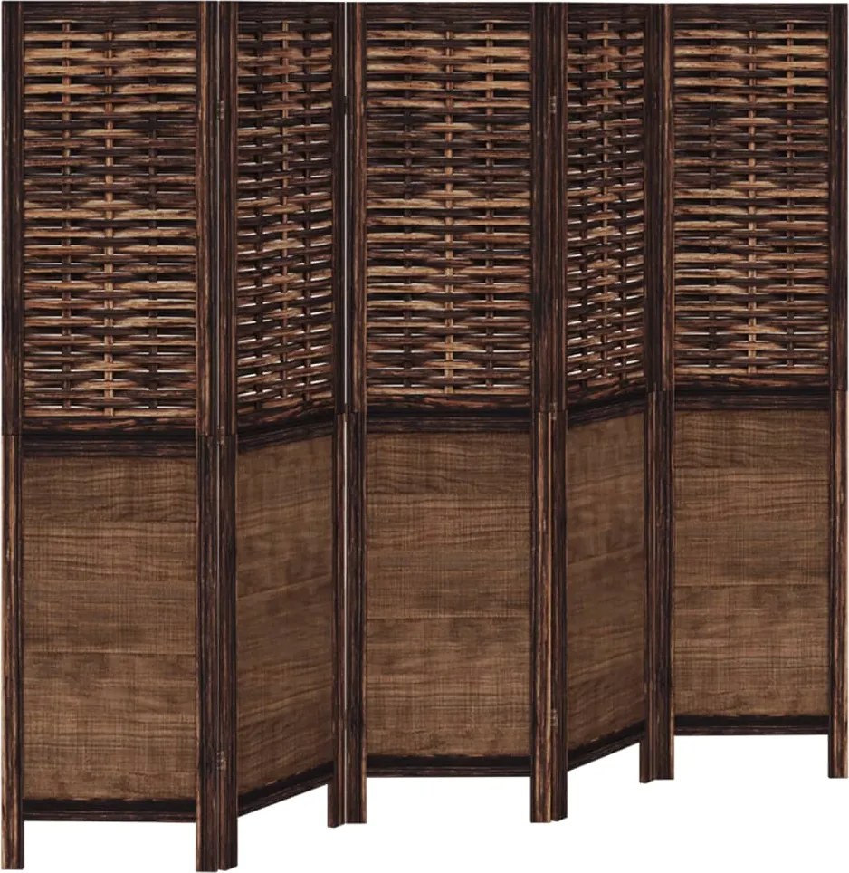 vidaXL Paravan cameră 5 panouri, maro închis, lemn masiv paulownia