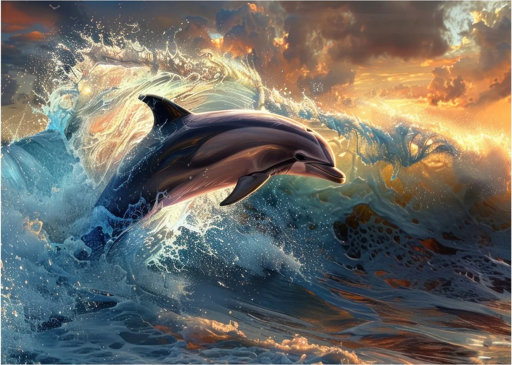 Tablou pe sticlă - Delfin, ilustrații (70x50 cm)