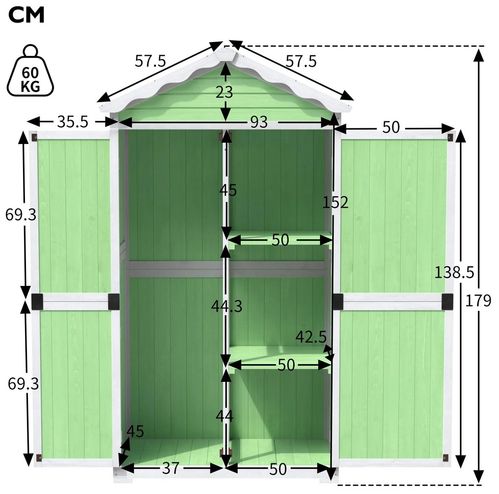 Depozit exterior pentru mobilier de grădină din lemn, design rezistent la intemperii cu întărituri stabile în formă de X, 93x45x179 cm, Verde