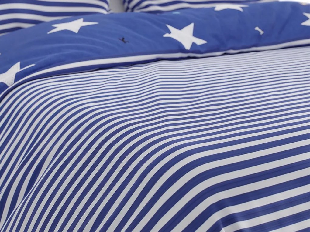 Lenjerie de pat din bumbac albastru WHITE STRIPES