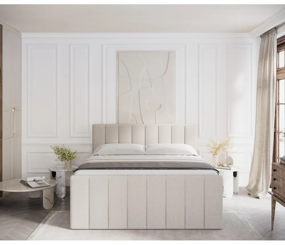 Pat boxspring bej cu spațiu de depozitare 140x200 cm Ruby – Maison de Rêve