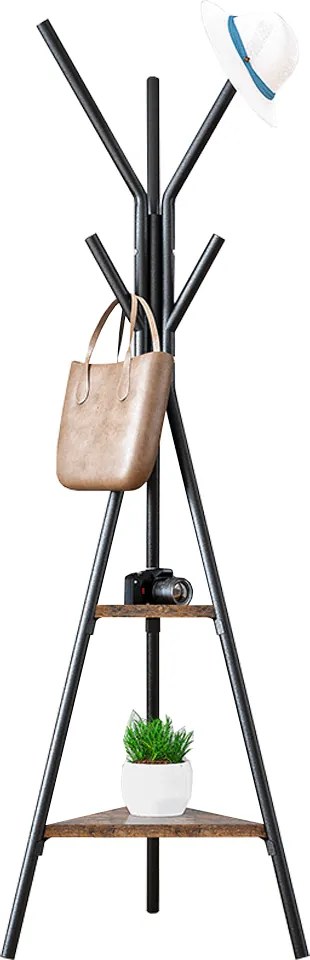 Cuier pom PLENTO, negru, metal/lemn, 50x181 cm