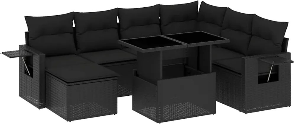 vidaXL Set mobilier de grădină cu perne, 9 piese, negru, poliratan