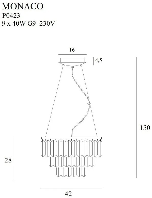 Lustra suspendata design elegant 42cm Monaco, auriu P0423 MX