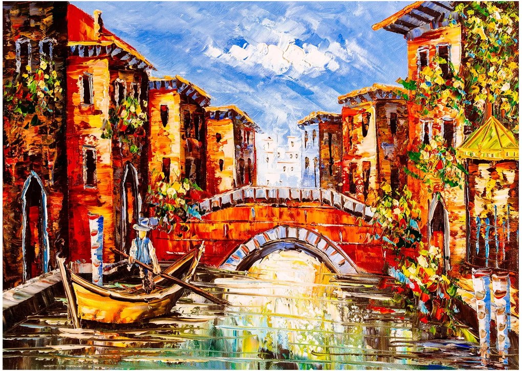 Tablou pe sticlă - Pictură în ulei a orașului III. (70x50 cm)
