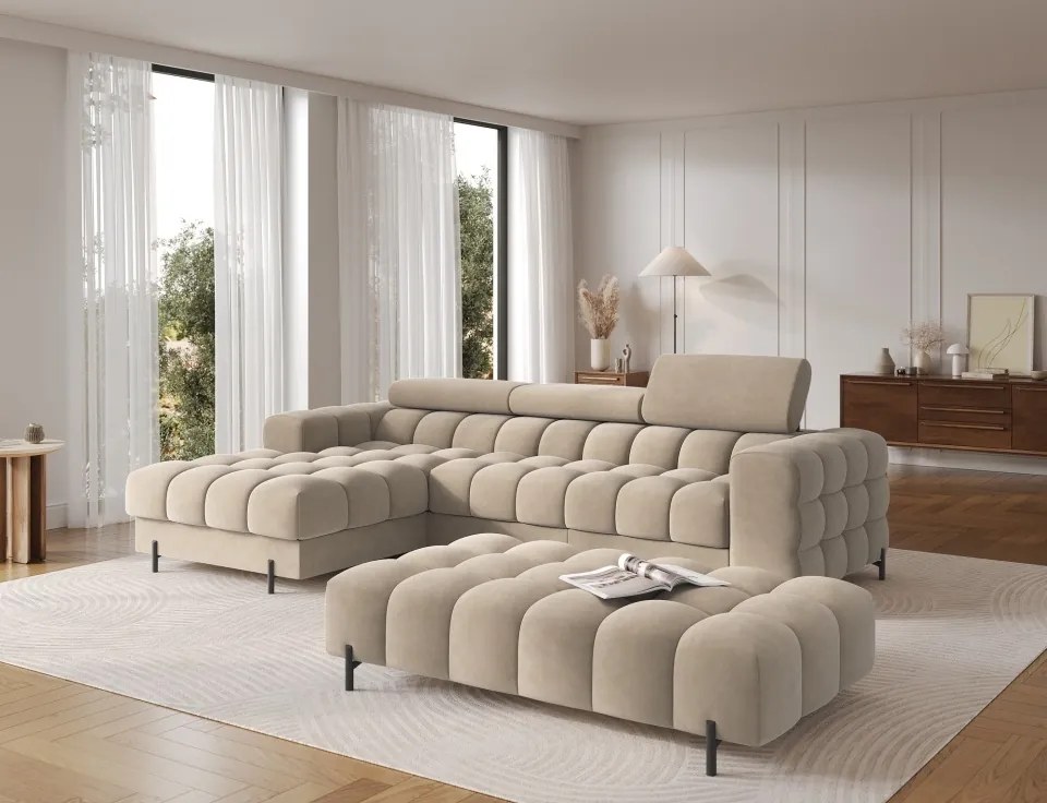 Taburet Tapitat cu Picioare Ferivo, 140x70x40 cm, beige velvet – Aura 18