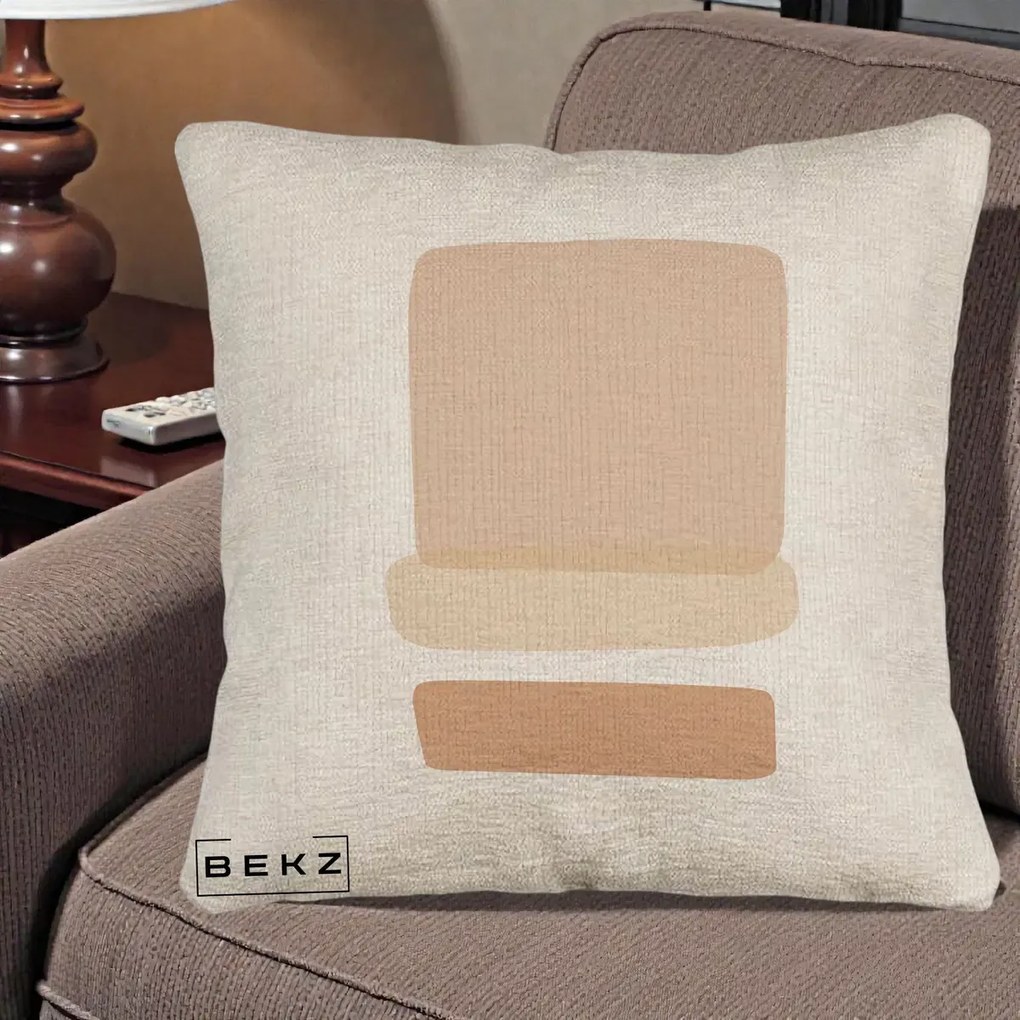 Perna Decorativa Abstract Forme Bej Poudre, 40x40 cm, Bej Canapea, Husa Detasabila, Perna Inclusa, BEKZ®