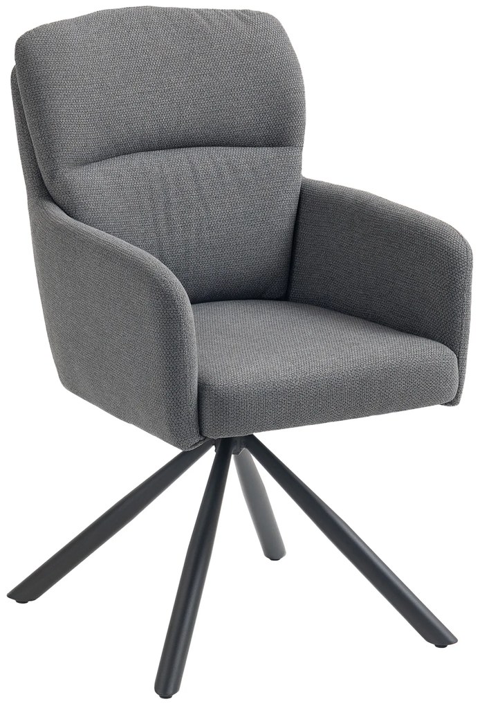 HOMCOM Scaun de dining capitonat, scaun de bucatarie cu perne groase, brate, picioare metalice, Gri | Aosom Romania
