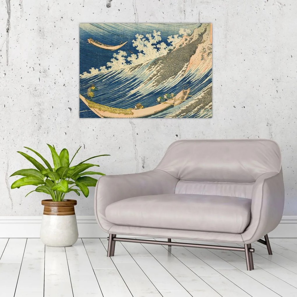 Tablou - Katsushika Hokusai, Fishing Boats at Choshi in Shimosa (Soshu Choshi) , reproducere (70x50 cm)
