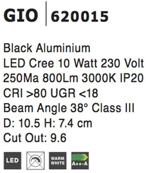 Spot LED incastrabil tavan fals / plafon GIO negru