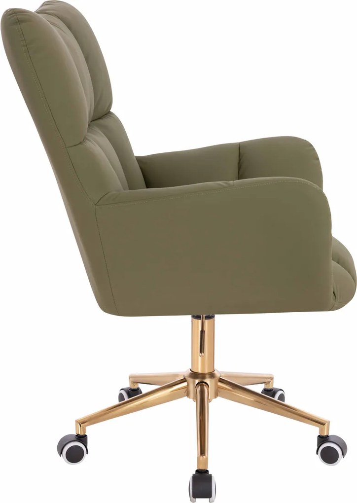 HR650K Scaun Khaki Piele Ecologica Premium Soft cu Bază Aurie