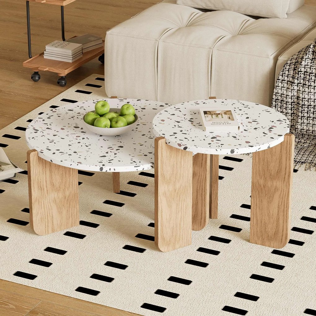 Set de Măsuțe de Cafea Moderne Suprapuse, Utilizabile ca Măsuță de Cafea sau Noptiere, Design Versatil, 70x70x35 cm+50x50x45,5 cm, Natural