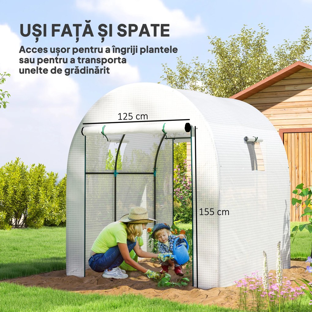 Outsunny Seră Tip Tunel Walk-in cu Acoperire PE Rezistentă la UV, Uși și Ferestre cu Plasă, 1,8 x 1,8 x 2 m, Verde | Aosom Romania