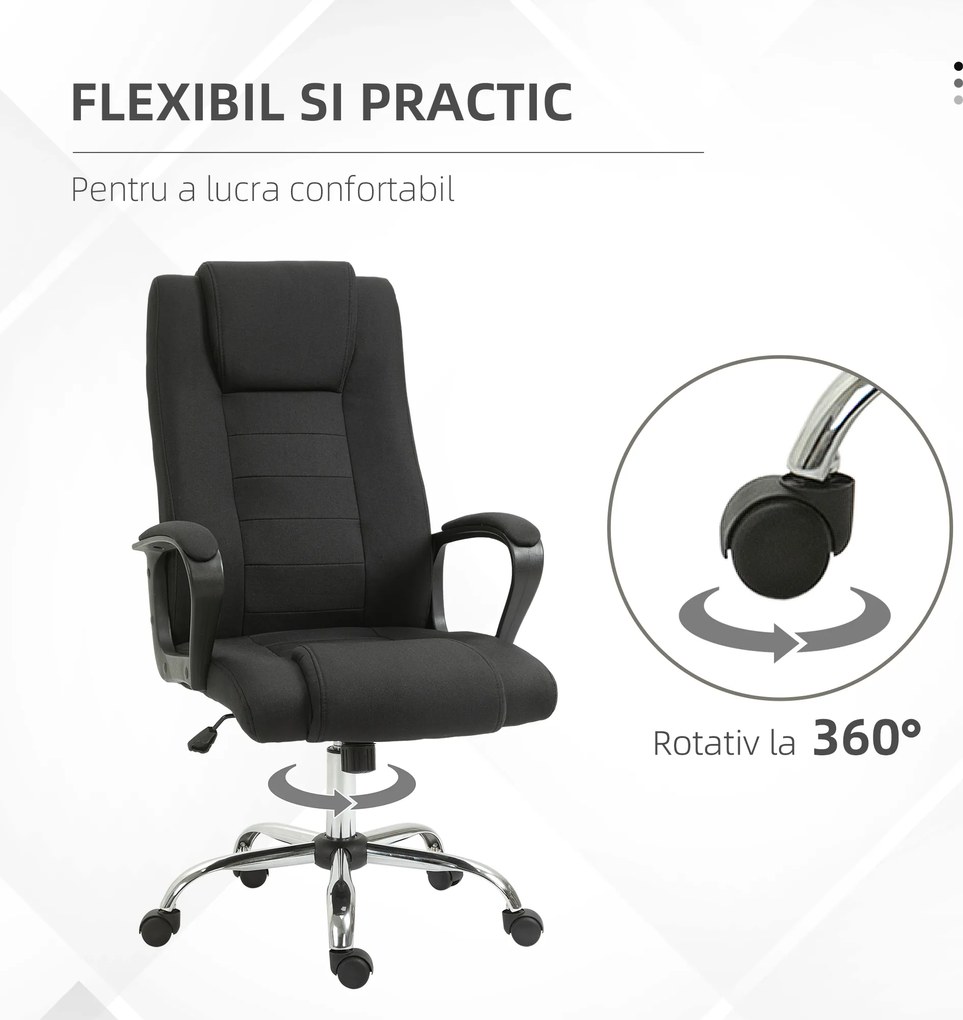 Vinsetto Scaun de Birou Ergonomic, Basculant și Captusit cu Înălțime Reglabilă, 62x76x110-119 cm, Negru | Aosom Romania