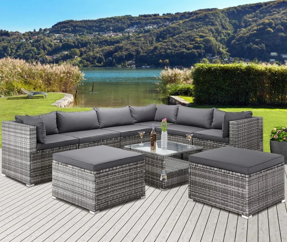 Deuba Set ratan de gradina XXL - perne gri/antracit