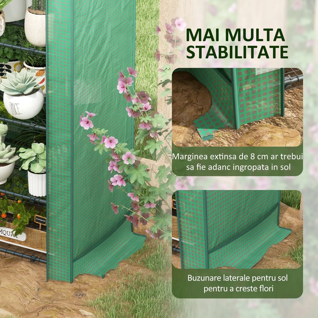 Outsunny Seră de Grădină în 4 Niveluri cu Ușă Rulantă, Seră Mica din Metal &amp; PE, 69x49x158 cm, Verde Închis | Aosom Romania