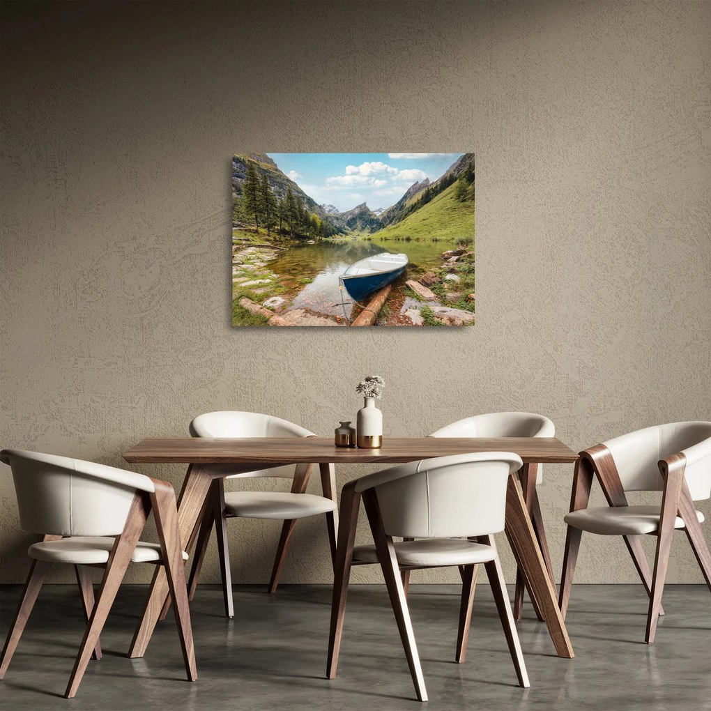 Tablou pe sticlă - Seealpsee, lac din Elveția (70x50 cm)