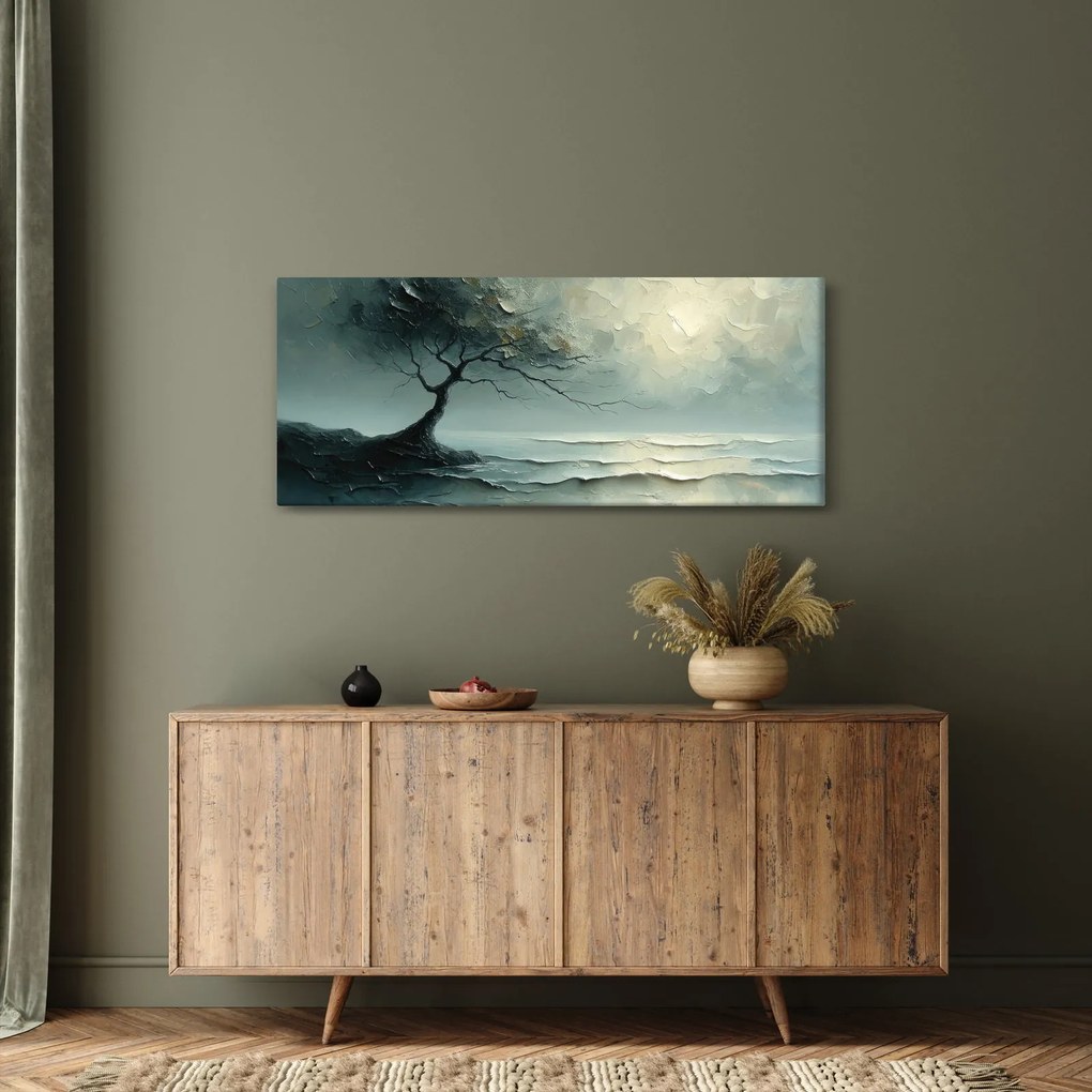 Tablou - pictură în ulei de un copac cu oceanul (120x50 cm)