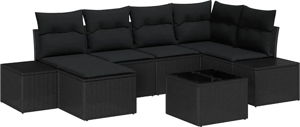 vidaXL Set de canapele pentru grădină cu pernă 7 pcs Negru poliratan