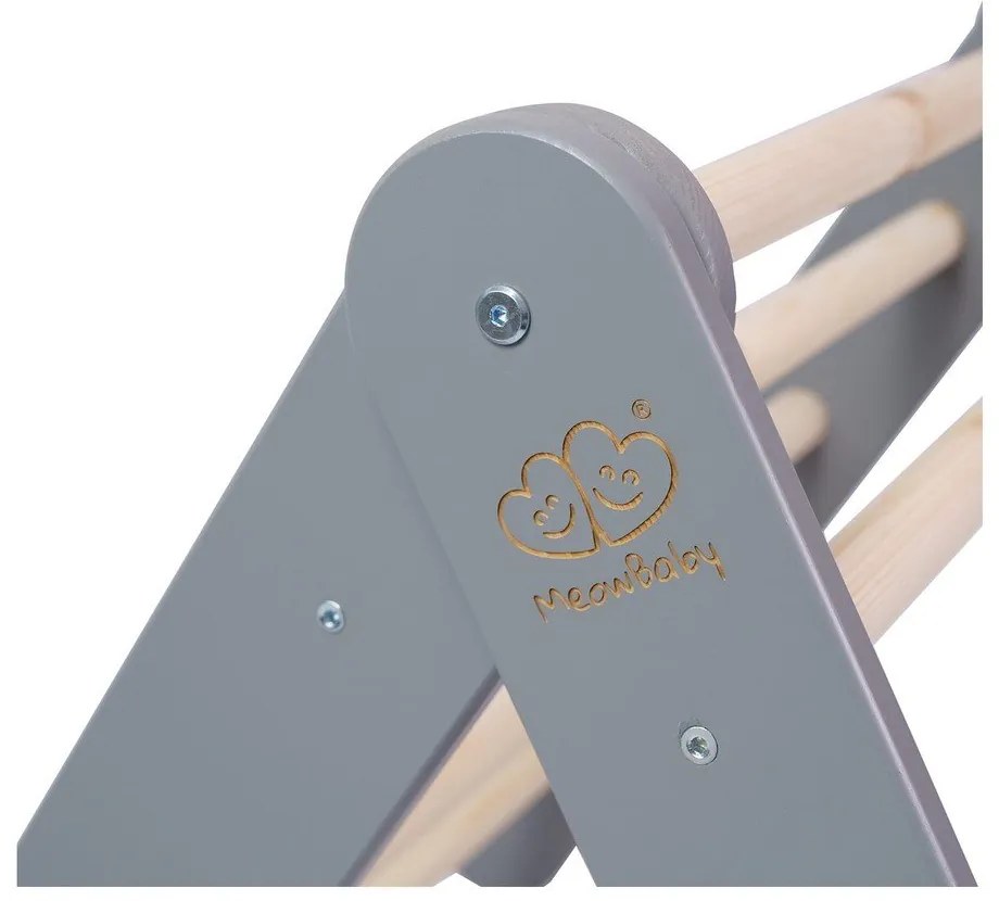 Triunghi Pikler de cățărat gri din lemn de pin 60x60x60 cm Montessori – Meowbaby