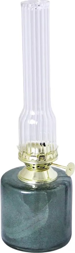 Lampă cu petrol din sticlă reciclată cu model în relief, verde, arzător din alamă, mică, Ø 8 x H 25 cm, „Elvira"