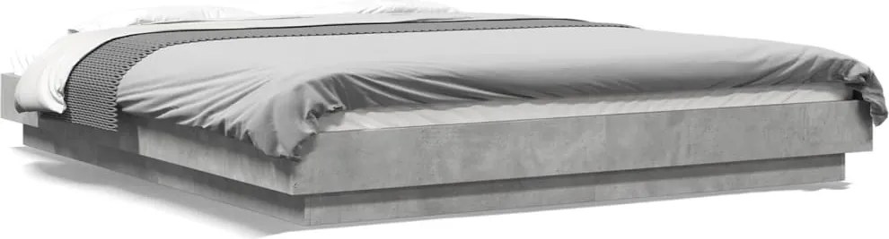 vidaXL Cadru de pat cu lumini LED gri beton 150x200 cm, lemn prelucrat