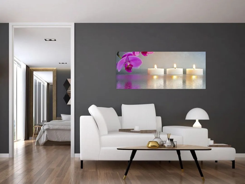 Tablou cu lumânări pe apă (120x50 cm)
