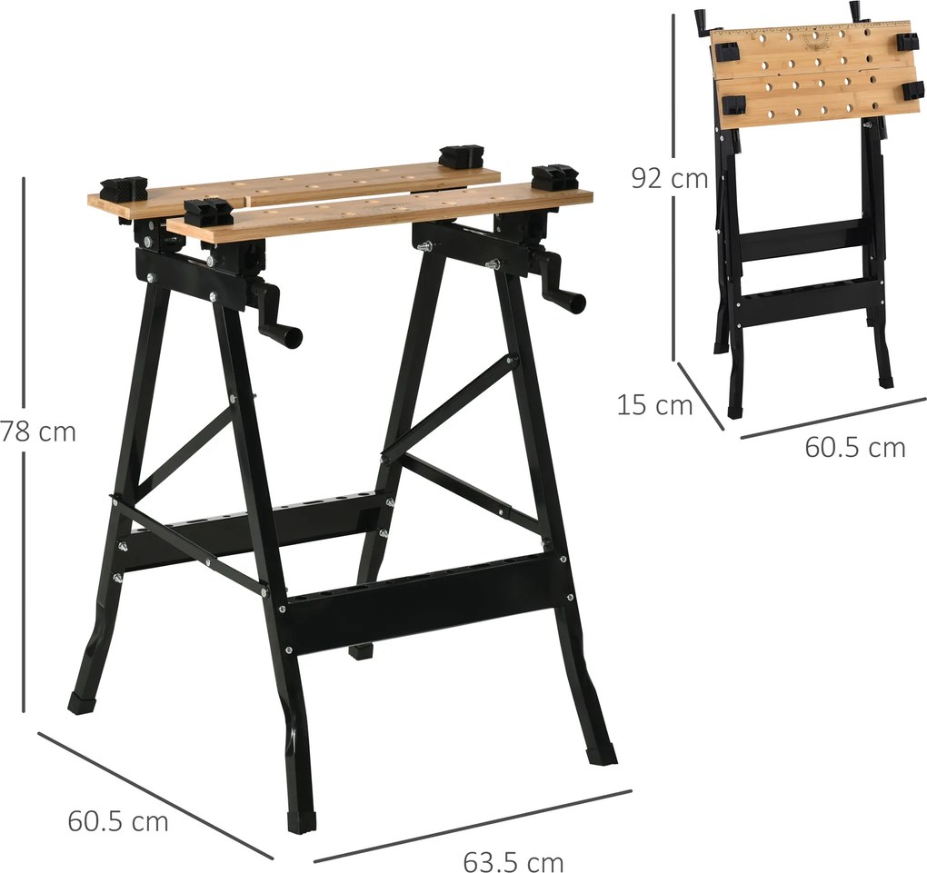 HOMCOM Banchet de Lucru Pliabil 4 Menghine, Riglă și Goniometru Capacitate 150 kg | Aosom Romania