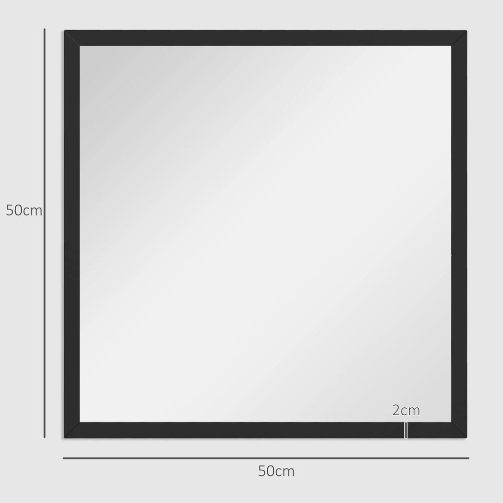 HOMCOM Oglindă de Perete Pătrată din Sticlă și MDF, 50x50 cm, Negru | Aosom Romania