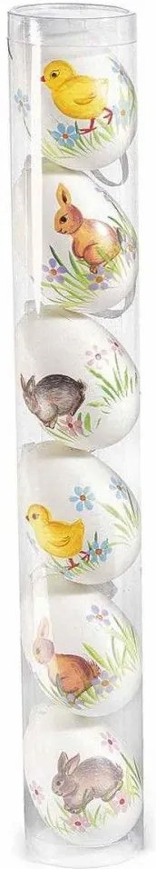 Set 6 oua decorative plastic suspendabile alb puisor iepuras Ø 4 cm x 6 h