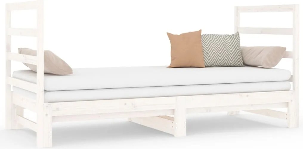 vidaXL Pat de zi extensibil, alb, 2x(90x190) cm, lemn masiv de pin