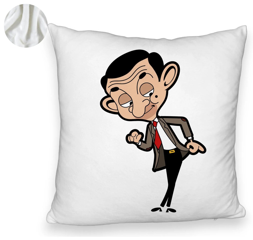 Perna Decorativa Fluffy, Model Mr Bean, 40x40 cm, Alba, Husa Detasabila, Burduf