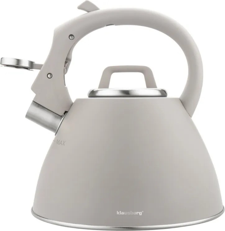 Fierbător fluierător Klausberg KB 7953, 2.5 l, Oțel inoxidabil, Mâner termoizolant, Inducție, Bej