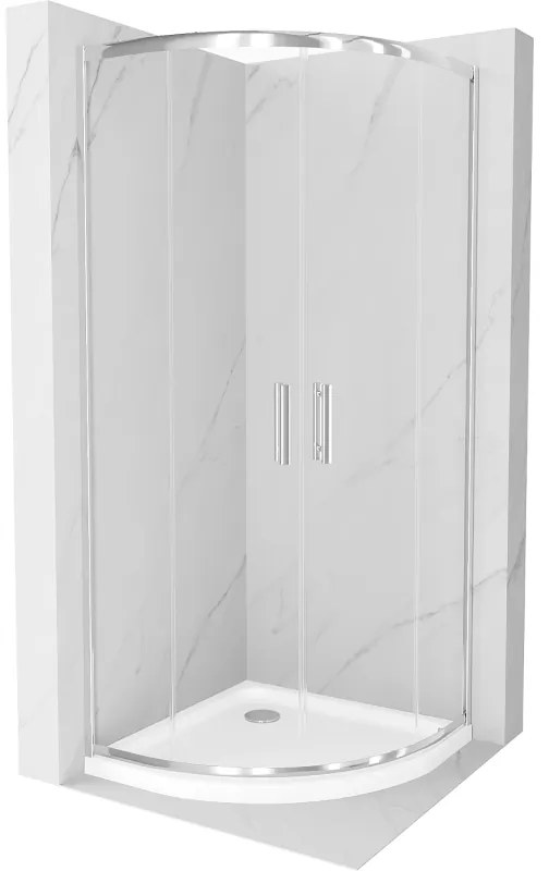 Mexen Rio cabina de duș semirotundă 90 x 90 cm, transparentă, cromată + cădiță Flat, albă - 863-090-090-01-00-4110