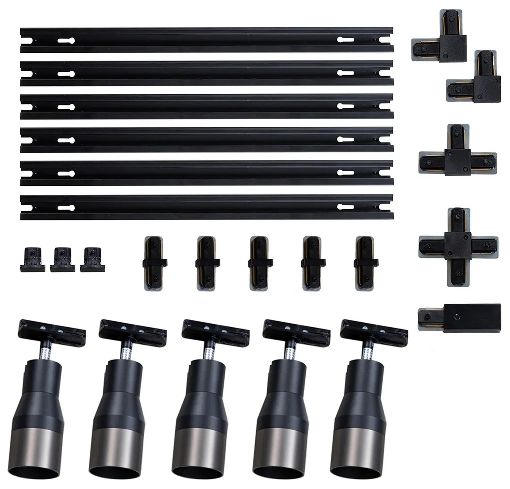 Sistem modern de iluminat pe șine cu 5 spoturi metalice, monofazat - Iconic Kohua